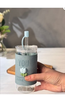 Minnoş 350ml Cam Pipetli Bardak Kapaklı Süet Kılıflı Soğuk Kahve Smoothie Sunum Bardağı D Minnoş 350ml Cam Pipetli Bardak Kapaklı Süet Kılıflı Soğuk Kahve Smoothie Sunum Bardağı D