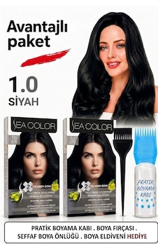Sea Color Set Saç Boyası 1.0 Siyah 2 Li 2 Kutu+pratik Boya Kabı