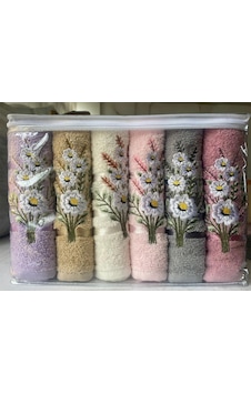 Daisy Flosh Bordürlü Nakışlı 6 lı El Yüz Havlu Takımı Daisy Flosh Bordürlü Nakışlı 6 lı El Yüz Havlu Takımı
