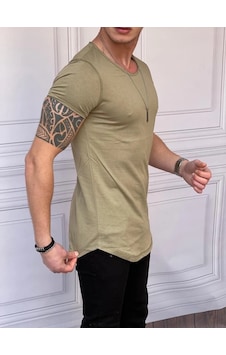 Modefendi Slim Fit Oval Kesim Pamuk Basic Tshırt Haki