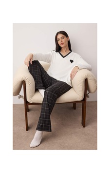 Laperissa Siyah %100 Pamuklu Kalpli Ekoseli Örme Pijama Takımı Laperissa Siyah %100 Pamuklu Kalpli Ekoseli Örme Pijama Takımı