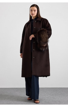 Olcay Gömlek Yaka Oversize Ara Boy Kaban Kahve 3194 Olcay Gömlek Yaka Oversize Ara Boy Kaban Kahve 3194