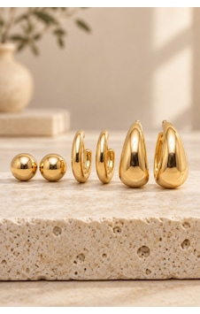 3'lü Kadın Gold Dolgun Küpe Seti - Top Ve Damla Halka Model Çivi Küpe Seti 3'lü Kadın Gold Dolgun Küpe Seti - Top Ve Damla Halka Model Çivi Küpe Seti