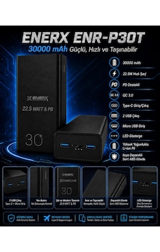 Enerx Enr-p30t 30.000 Mah 22.5 Watt Led Göstergeli Powerbank Siyah Enerx Enr-p30t 30.000 Mah 22.5 Watt Led Göstergeli Powerbank Siyah