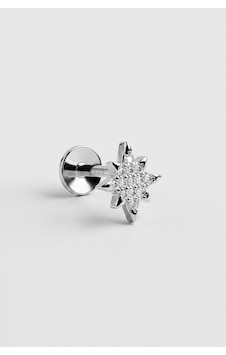 Kutup Yıldızı 18 Ayar Beyaz Altın Kaplama Gümüş Flat-lobe Piercing Kutup Yıldızı 18 Ayar Beyaz Altın Kaplama Gümüş Flat-lobe Piercing