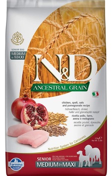 N&D Senior Medium & Maxi Düşük Tahıllı Tavuk ve Narlı Orta ve Büyük Irk Yaşlı Köpek Maması 2500 G