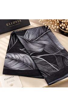 Ellovia Siyah Yaprak Desenli İpek Eşarp Ellovia Siyah Yaprak Desenli İpek Eşarp