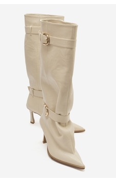 Luvi Shoes Marcella Ekru Kemerli Kadın İnce Topuklu Çizme Luvi Shoes Marcella Ekru Kemerli Kadın İnce Topuklu Çizme
