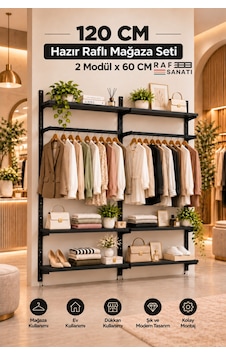 120 Cm 2 Modül 6 Raflı Askılı Hazır Mağaza Seti Askılıklı Duvar Tipi Raf Sistemi Siyah 120 Cm 2 Modül 6 Raflı Askılı Hazır Mağaza Seti Askılıklı Duvar Tipi Raf Sistemi Siyah
