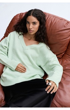Mudo Kadın Kadın Mint Yeşil Loose Fit V Yaka Kazak 1264013