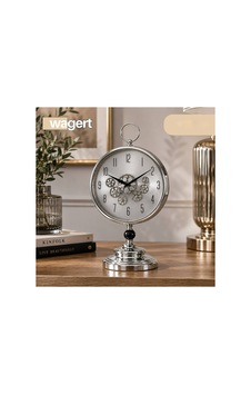 Standlı Çark Detaylı Krom Masa Saati - Retro Tasarım Standlı Salon Saati Gümüş - 886785324 Gümüş - 886785324 Gümüş