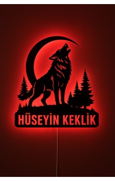 Kişiye Özel Led Işıklı Ahşap Kurt Hilal Duvar Dekoru Ebat-40Cm Kişiye Özel Led Işıklı Ahşap Kurt Hilal Duvar Dekoru Ebat-40Cm