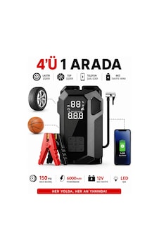 Akıllı Oto Akü Takviye Cihazı, 16000mah, 12v Dizel/benzinli Araçlar İçin, Hava Kompresörü, Powerbank Siyah Siyah Akıllı Oto Akü Takviye Cihazı, 16000mah, 12v Dizel/benzinli Araçlar İçin, Hava Kompresörü, Powerbank Siyah Siyah