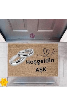 Kapı Önü Paspası Dekoratif Dijital Baskı Hoşgeldin Aşk P-2439 Renkli