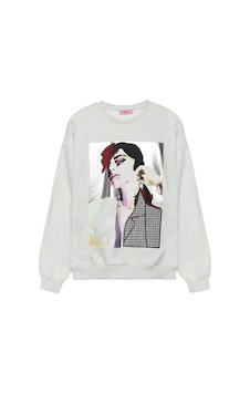 Quzu Baskı Ve Aplike Detaylı Sweatshirt Gri Gri