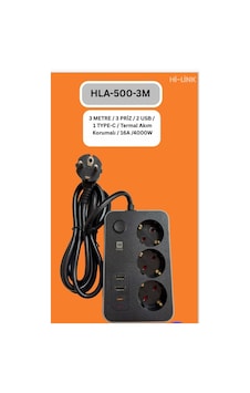 Hi-link 3 Soketli 1xtypec+2xusb Girişli 3 Metre Kablolu Termal Akım Korumalı Priz 0.35 M Hi-link 3 Soketli 1xtypec+2xusb Girişli 3 Metre Kablolu Termal Akım Korumalı Priz 0.35 M