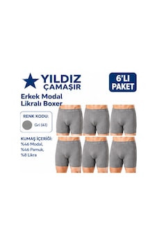 Yıldız Çamaşır Erkek Modal Likralı Boxer 36-37-38-39-40-41-42 - 6 Adet Gri Yıldız Çamaşır Erkek Modal Likralı Boxer 36-37-38-39-40-41-42 - 6 Adet Gri
