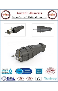 Kauçuk Monofaze 1x16 Amper - 220 Volt Topraklı Erkek Fiş