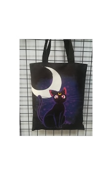 Owl Bag Sailor Moon- Kara Kedi Desenli Tasarım Kumaş Omuz Çantası Siyah Owl Bag Sailor Moon- Kara Kedi Desenli Tasarım Kumaş Omuz Çantası Siyah