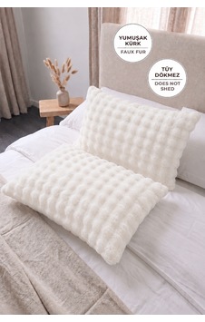 Bubble Kürklü Peluş 2'li Yastık Kılıfı 50x70 Cm Tavşan Tüyü Yumuşak Supersoft Dekoratif Krem