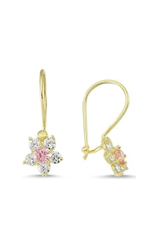 Sembolgold Altın Çocuk Küpe 14 Ayar Sallantılı Model Taşlı Sg42-70019