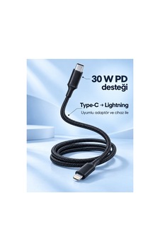 Pd Hızlı Şarj Destekli Led Göstergeli Lightning Kablo Siyah Pd Hızlı Şarj Destekli Led Göstergeli Lightning Kablo Siyah