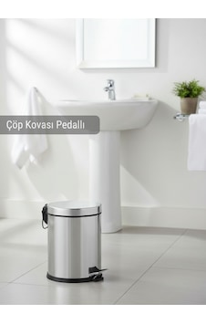 Pedallı Banyo Ve Mutfak Çöp Kovası 5 Litre - Krom Metalik Gri Lüks Çöp Kutusu İç Kovalı Pedallı Banyo Ve Mutfak Çöp Kovası 5 Litre - Krom Metalik Gri Lüks Çöp Kutusu İç Kovalı