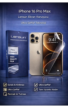 Lensun Apple iPhone Uyumlu 16 Pro Max Ultra Şeffaf Esnek Ekran Koruyucu Film Lensun Apple iPhone Uyumlu 16 Pro Max Ultra Şeffaf Esnek Ekran Koruyucu Film