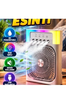 Su Püskürtmeli Rgb Işıklı Mini Masaüstü Fan Usb Bağlantılı Sessiz Serinletici