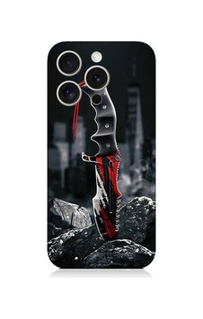 Apple Uyumlu iPhone 15 Pro Kırmızı Bıçak Desenli Silikon Kılıf Silikon