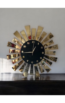 Ahşap Duvar Saati Gold Yelpaze Model 50cm Siyah - Gold