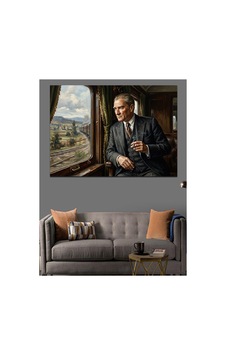 Tren Penceresinden Manzarayı İzleyen Atatürk Yağlı Boya Dokulu Kanvas Tablo Canvas Tablosu Tren Penceresinden Manzarayı İzleyen Atatürk Yağlı Boya Dokulu Kanvas Tablo Canvas Tablosu