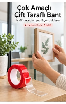 Çok Amaçlı Çift Taraflı Şeffaf Bant 2 Metre X 2 Cm Yıkanabilir Çok Amaçlı Çift Taraflı Şeffaf Bant 2 Metre X 2 Cm Yıkanabilir
