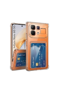 Infinix Note 60 Uyumlu Kartlıklı Kılıf Darbe Emici Köşe Korumalı Cüzdanlı Silikon Kapak Şeffaf