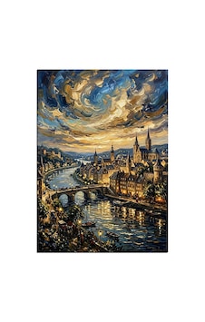 Van Gogh Tarzı Nehir Ve Şehir Ve Yıldızlı Gece Dekoratif Kanvas - Mdf Ahşap Tablo Çok Renkli Van Gogh Tarzı Nehir Ve Şehir Ve Yıldızlı Gece Dekoratif Kanvas - Mdf Ahşap Tablo Çok Renkli