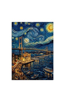 Van Gogh Tarzı Köprü Ve Galata Ve Yıldızlı Gece Dekoratif Kanvas - Mdf Ahşap Tablo Çok Renkli Van Gogh Tarzı Köprü Ve Galata Ve Yıldızlı Gece Dekoratif Kanvas - Mdf Ahşap Tablo Çok Renkli