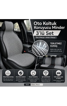 Oto Koltuk Koruyucu Minder 3 Lü Set Terletmez Kumaş Ön 2 Arka 1 Parça 5-Gri