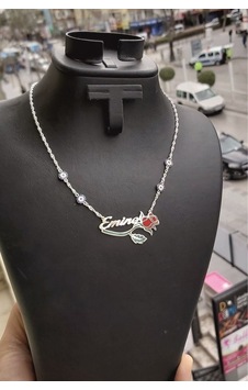 925 Ayar Gümüş 4 Nazar Boncuklu İsimli Gül Kolye 925 Ayar Gümüş 4 Nazar Boncuklu İsimli Gül Kolye