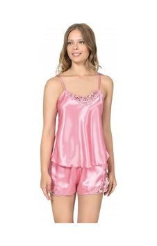 Modenya Koyu Pembe Saten Babydoll Şort Takım K.pembe