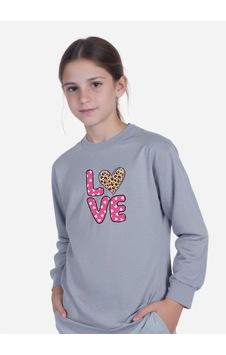 Kız Çocuk Yuvarlak Yaka Tek Üst-baskılı Sweatshirt Gri Kız Çocuk Yuvarlak Yaka Tek Üst-baskılı Sweatshirt Gri
