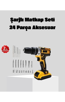 Hubrendy Tekno 24 Parça Çift Bataryalı Akülü Darbeli Matkap Güçlü Motor, Metal Dişli, Led Işıklı
