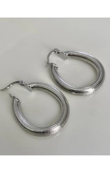 Justgaf Gümüş / Silver Renk Oval Halka Küpe Gümüş