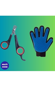 Mucit Home Kedi Köpek Tüy Tarama Fırça Eldiven Kedi Köpek Tırnak Makası 2 Li Set