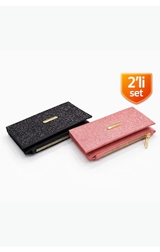Adelina Bags 2'li Cüzdan Paketi Simli Görünümlü Kadın Cüzdan İnce Kibar Kadın Cüzdanı 2 Adet Siyah Ve Pudra Siyah - Pudra Adelina Bags 2'li Cüzdan Paketi Simli Görünümlü Kadın Cüzdan İnce Kibar Kadın Cüzdanı 2 Adet Siyah Ve Pudra Siyah - Pudra