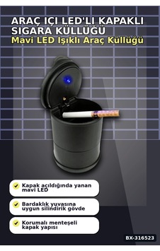 Araç İçi Sigara Küllüğü Led Işıklı Kapaklı Oto Bardaklık Uyumlu Kül Tablası Bx-316523 Araç İçi Sigara Küllüğü Led Işıklı Kapaklı Oto Bardaklık Uyumlu Kül Tablası Bx-316523