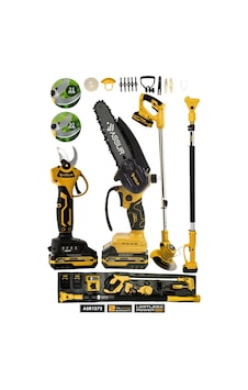 Assur 4'lü Set 21v Çift Akülü Teleskopik Dal Budama Makinesi & Şarjlı Tırpan Çim Biçme Makinesi Sarı-2878 Assur 4'lü Set 21v Çift Akülü Teleskopik Dal Budama Makinesi & Şarjlı Tırpan Çim Biçme Makinesi Sarı-2878
