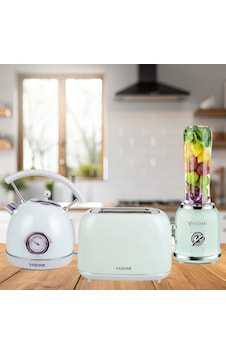Yasomi Retro Kahvaltı Seti Su Isıtıcı Kettle + Smoothie Blender + Ekmek Kızartma Makinesi Bej