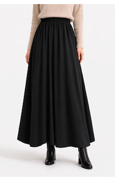 Nirva Butik Modal Bel Lastikli Tesettür Uzun Etek Siyah