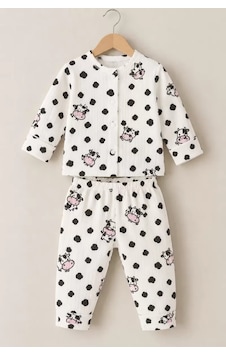 Veraura Lifestyle 3-12 Ay İnek Baskılı Çıtçıtlı Penye Bebek Pijama Takımı ekru Veraura Lifestyle 3-12 Ay İnek Baskılı Çıtçıtlı Penye Bebek Pijama Takımı ekru