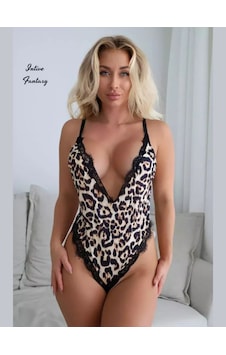 İntive Lingerie Intive Fantasy Leopar Desen Derin Önden V Dekolteli Sırt Dekoltel